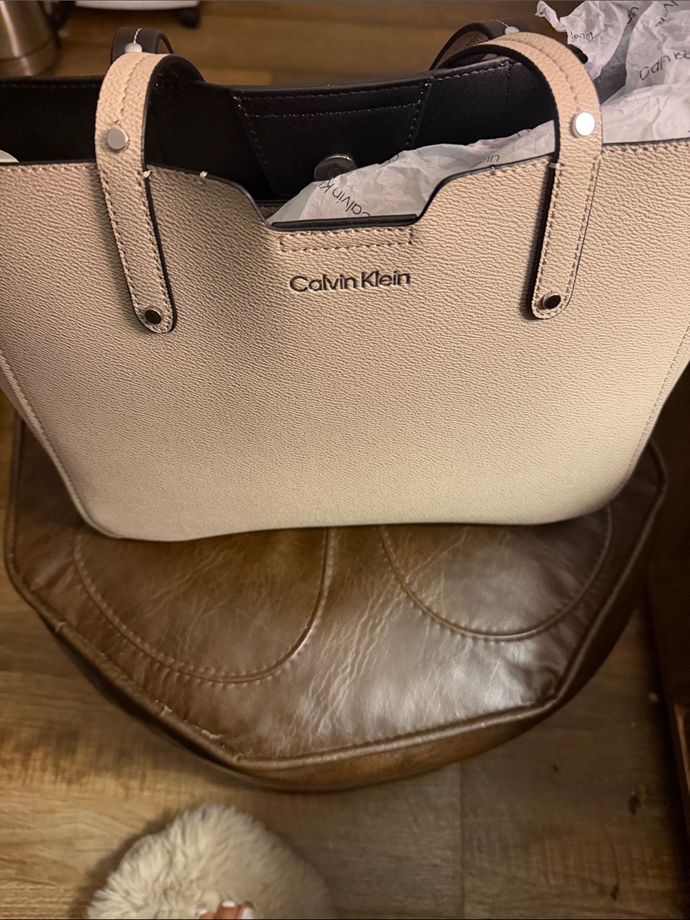 Calvin Klein Beige Cream Textured Tote
